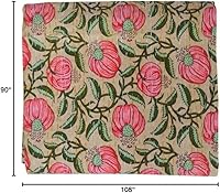 Vista 2 de Colcha con estampado de bloques indios Kantha, tamaño Queen, colcha de algodón puro (individual 90 x 60 pulgadas, beige)