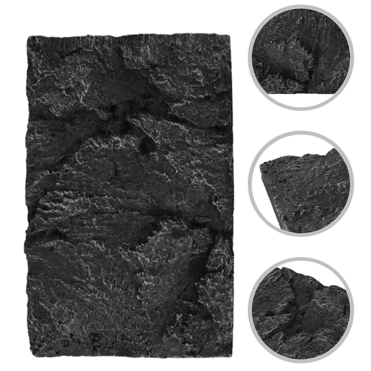 2 Piezas Fondo de Acuario 3D de Roca PU Negro para Tanque y Pared