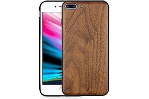 Amnirk iPhone 8Plus Wood Case -Slim ShockProof Hybrid Wooden Cover (Walnut)