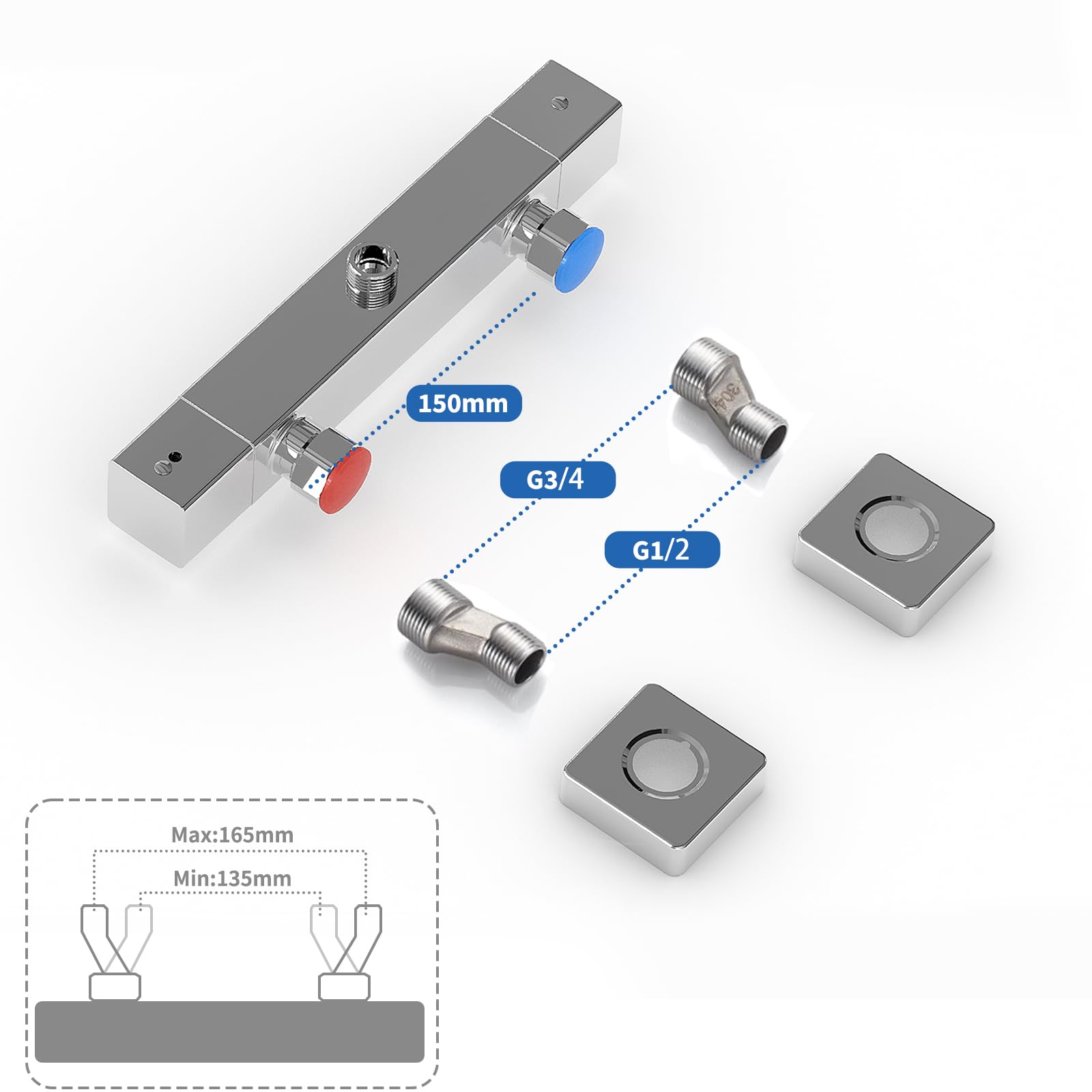 Grifo termostático de ducha con tope de seguridad de 38 °C, conector de 15 cm, grifo mezclador para ducha, sistema de ducha de latón