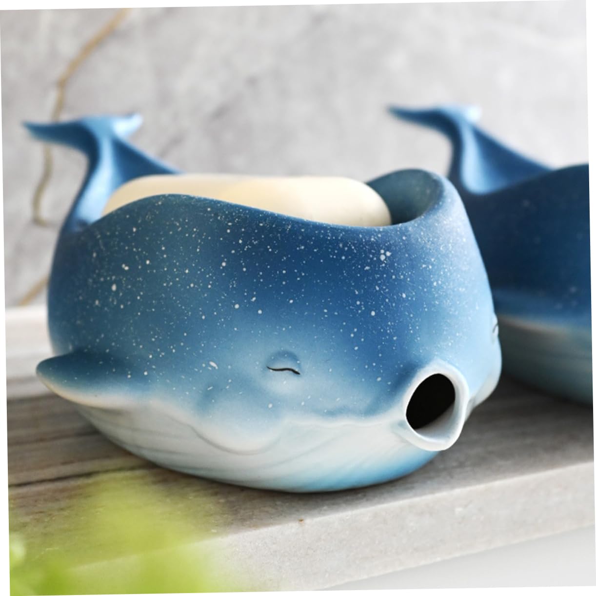 Jabonera con Forma de Ballena de Cerámica Drenaje Automático | Decoración para Baño y Hogar, Diseño Adorable, Fácil de Limpiar, Mantiene la Pastilla Seca