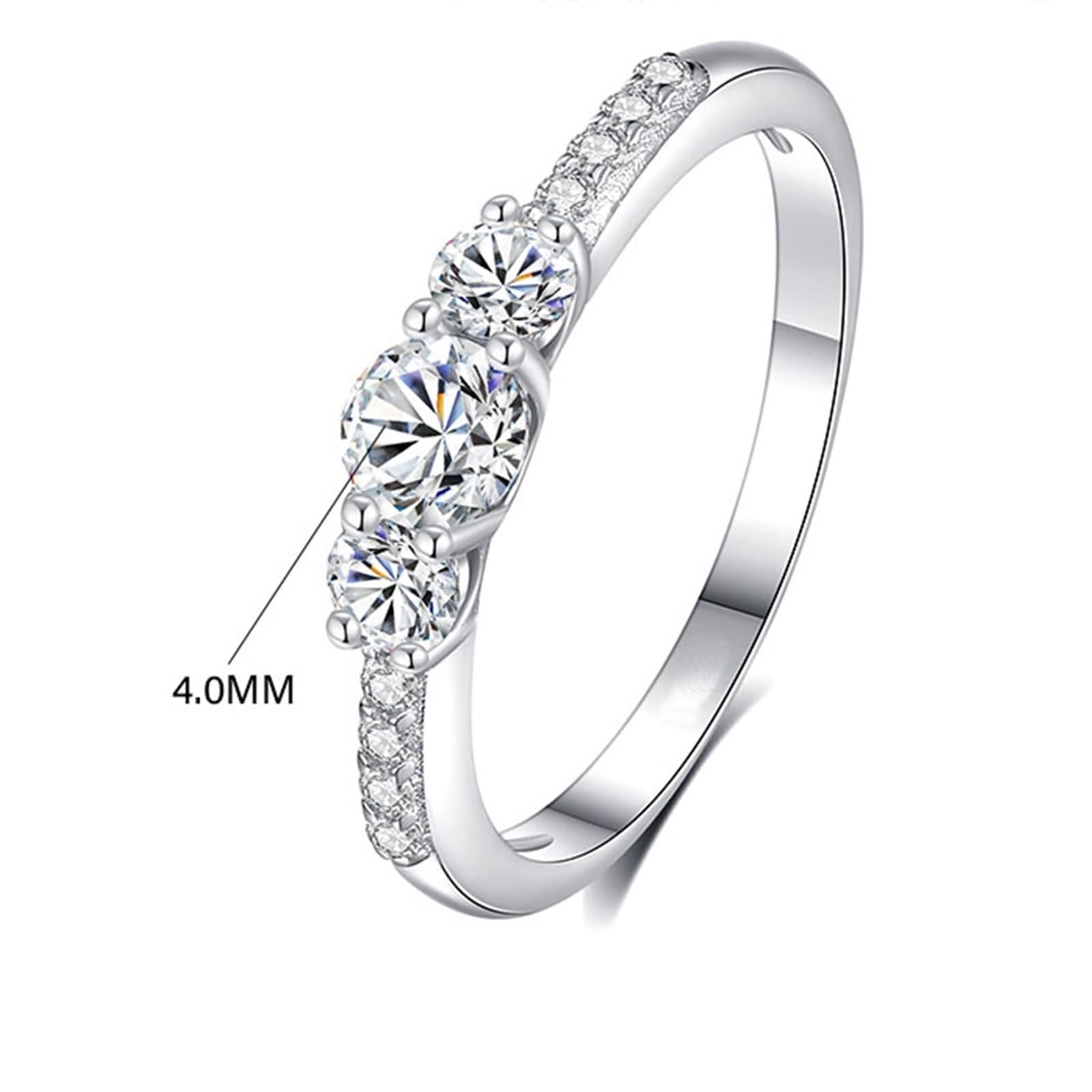 Ringe Frauen Cool, Unisize Ring Eleganter Dünner Ring mit Rundem Moissanit 4 mm Silber 14K Weißgold Größe 47 (15.0)