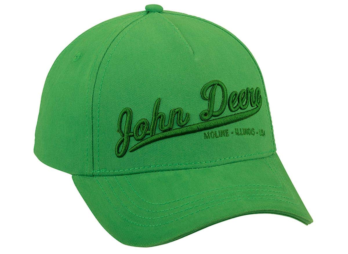 JOHN DEERE Basecap mit 3D-Schriftzug Grün - Einheitsgröße, Baumwolltwill, Silberne Schnalle