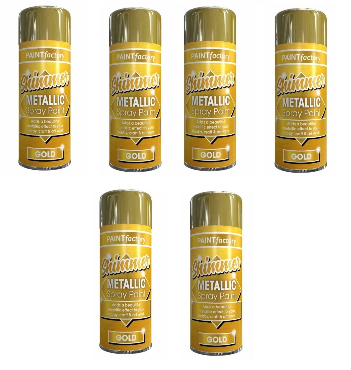 6 x Metallic Gold Spray Paint 200 ML Multipurpose Use Spray For Metal, Wooden Furniture, Interior And Exterior Decoration, Long-Lasting, Shimmering Finish
