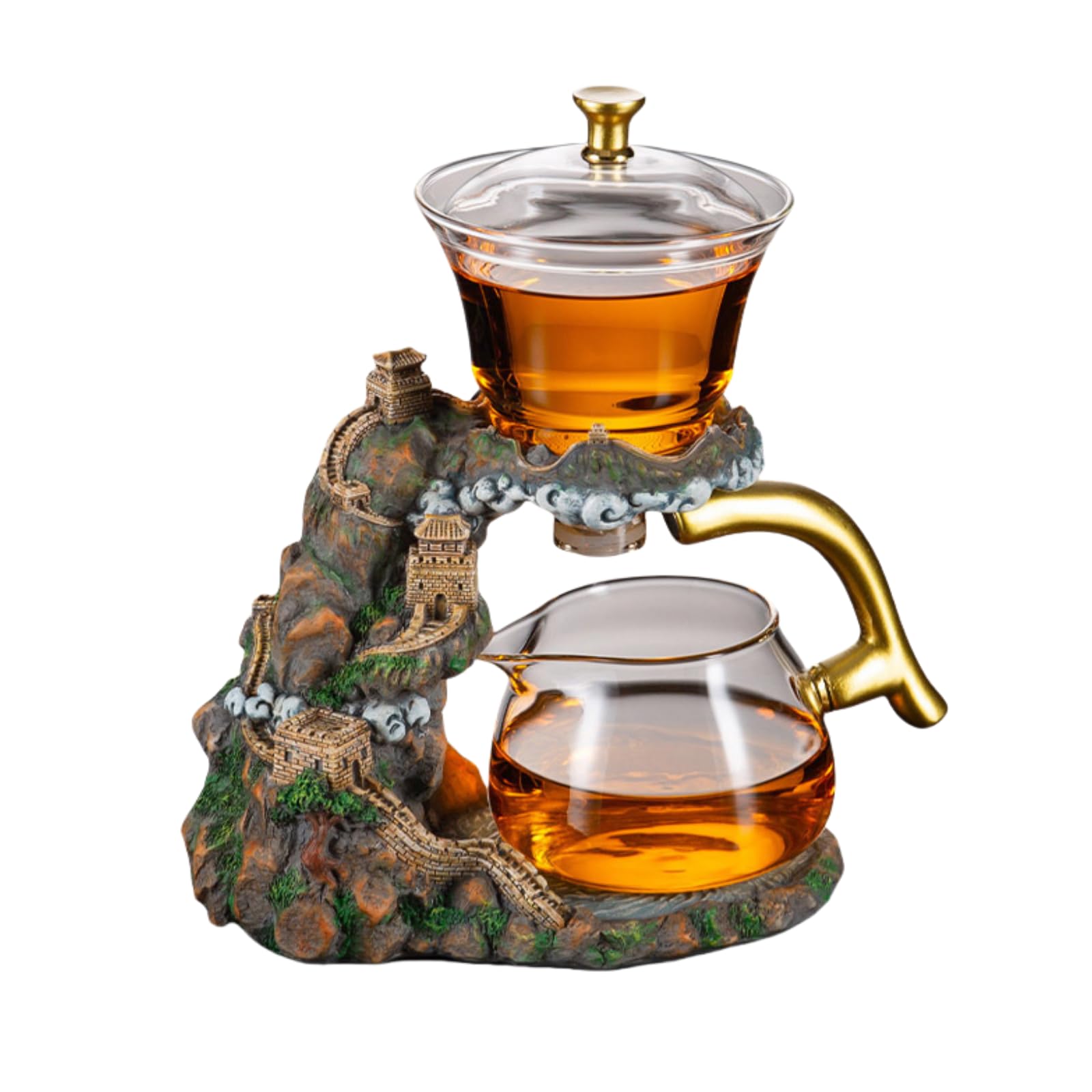 Lazy Kungfu Glas-Teeset, halbautomatisch, mit rotierendem Teesieb und hitzebeständigem Glas (Teekanne)