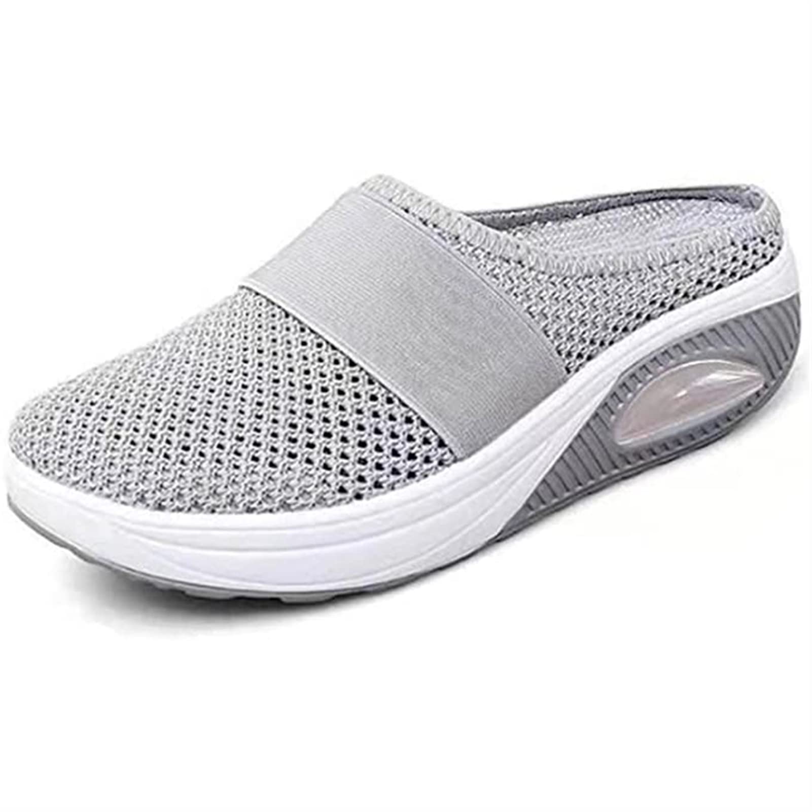 FUZUAAClogs Soft Slippers Women's Mules Mesh Sabot With Orthopedic Air Cushion Breathable Platform Leisure Sandals Slipper Color : Gray, 38 EU