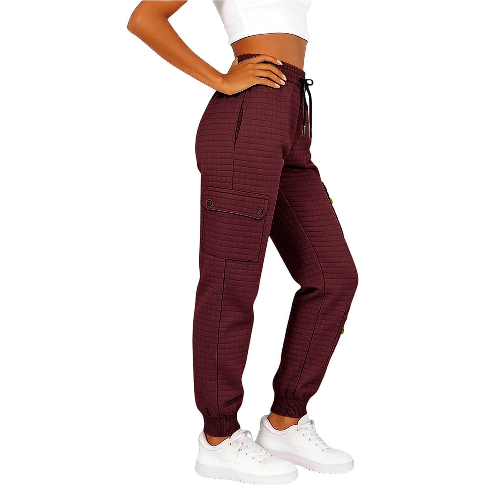 Pantaloni cargo da donna, elasticizzati, a quadretti, con tasche con | Pantaloni da lavoro per attività all'aria aperta, con coulisse, elastico in vita, traspiranti, ad asciugatura rapida