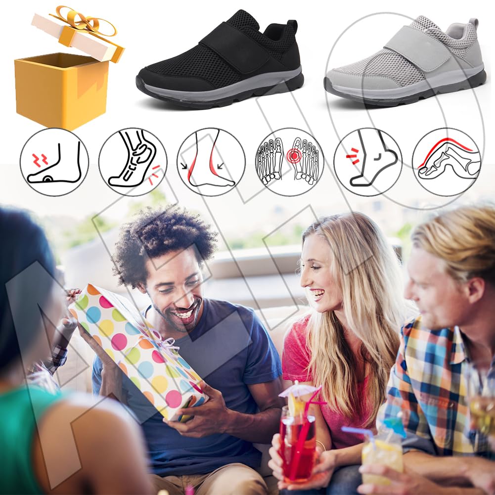 AEHO Scarpe Slip-on Fashion per Diabetici a vestibilità Ampia Scarpe Pianta Larga per Artrite Edema Piedi Gonfi Scarpe da Uomo in Pelle Chiusura Regolabile Scarpa Ortopedica,Nero,43/265mm