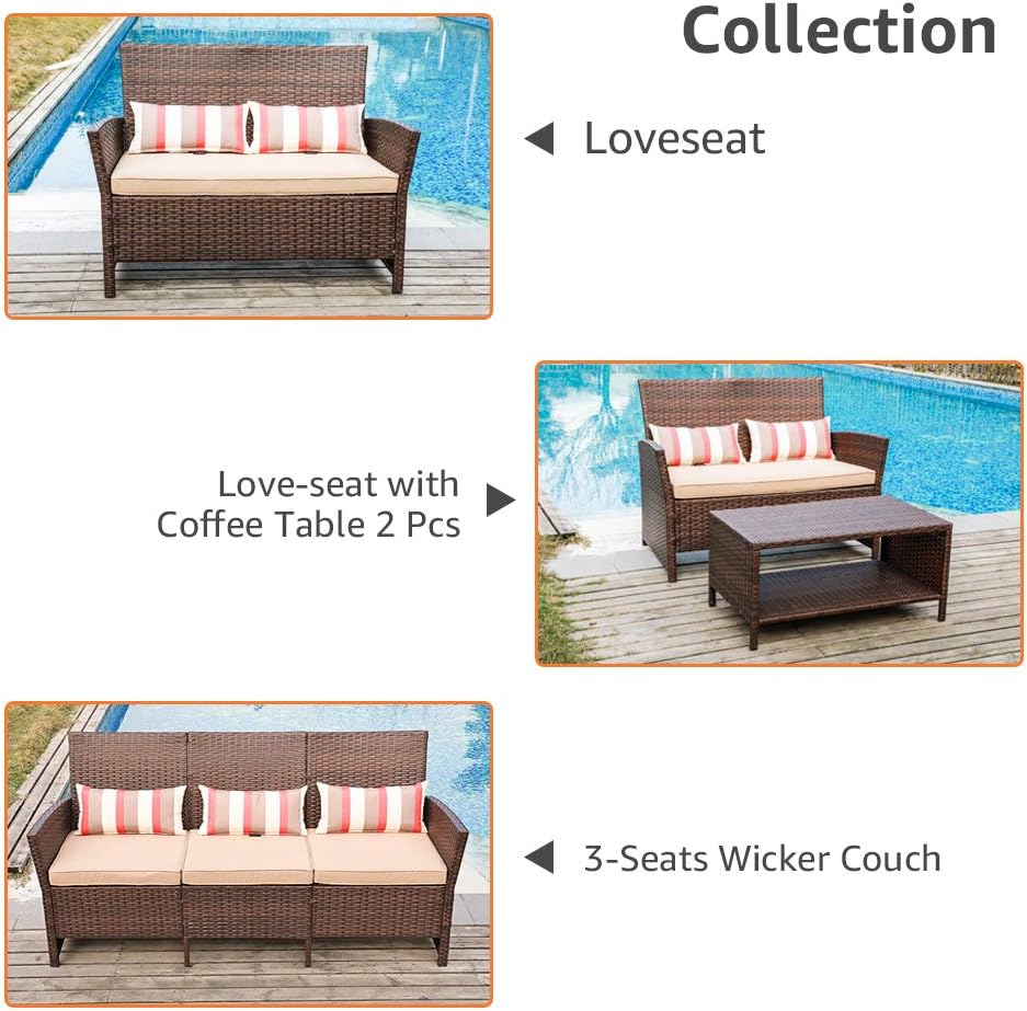 SUNSITT Outdoor Wicker Loveseat with Cushions, 2 Seats Patio PE Rattan Sofa with Lumbar Pillows, Porch, Backyard, Garden, Pool, Steel Frame : Patio, Lawn & Garden