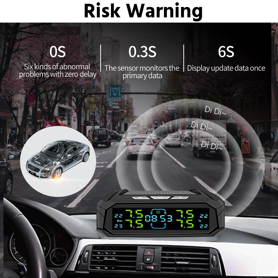 Tpms Sistema de Alarma Control presión neumáticos automóvil, sensores 4 Ruedas, visualización Tiempo, Relojes Temperatura for 0~116 PSI(K10-External)