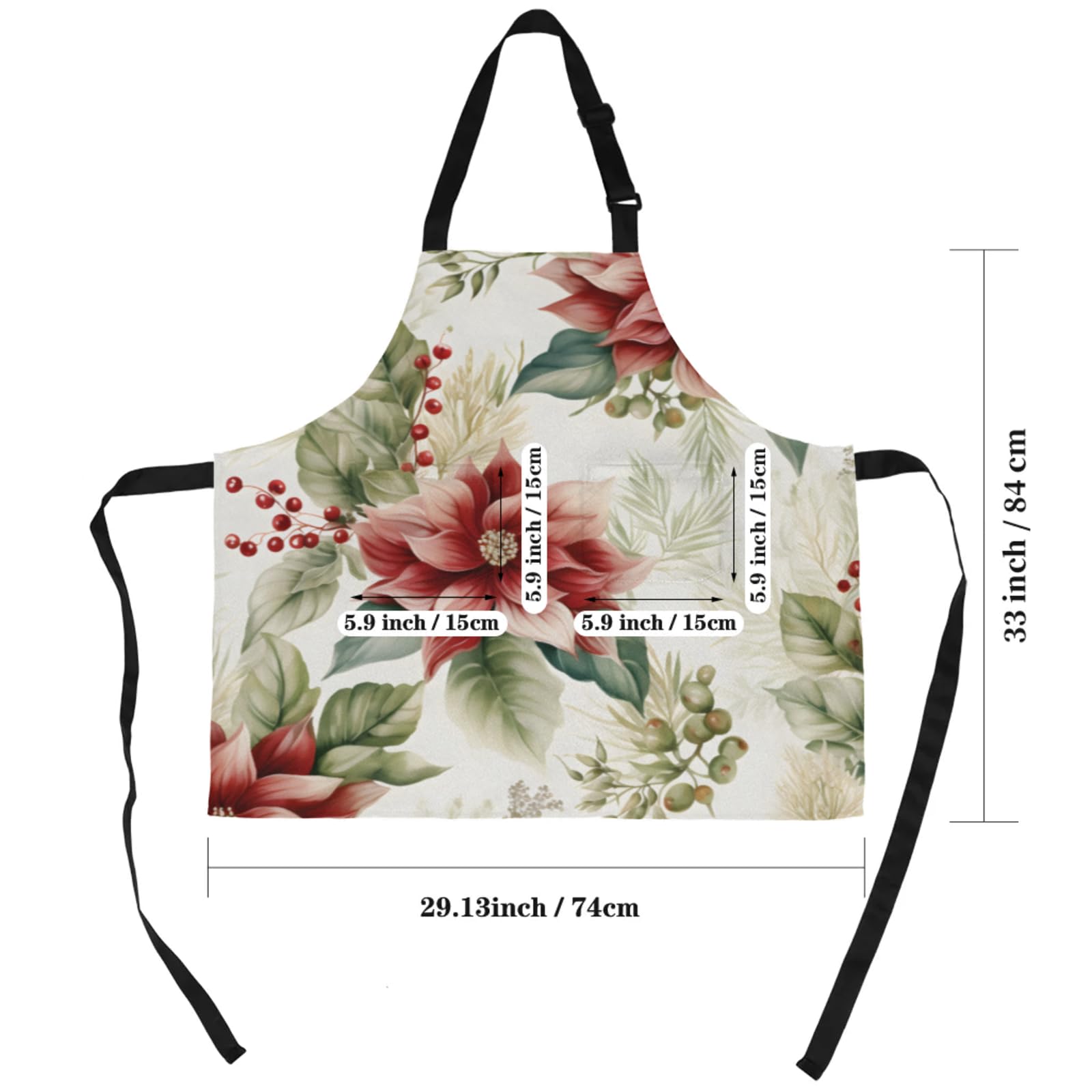 Aglebo Christmas Vintage Flowers Chef Apron with Pockets Adjustable Shoulder Strap Waterproof Cooking Apron for Kitchen Baking Gardening Pottery Painting