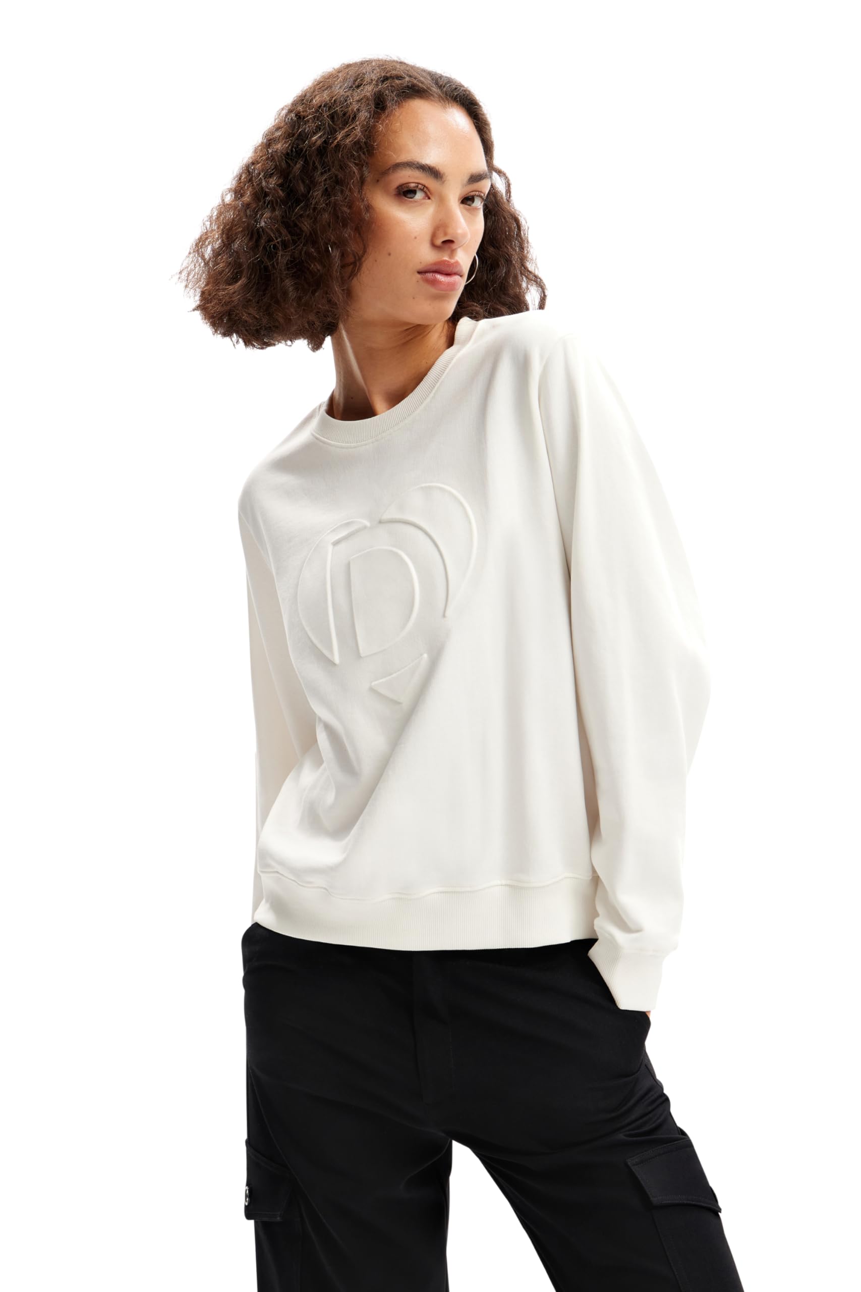 Desigual Damen Weiß Sweat_travis, 1001 Crudo, Xxl