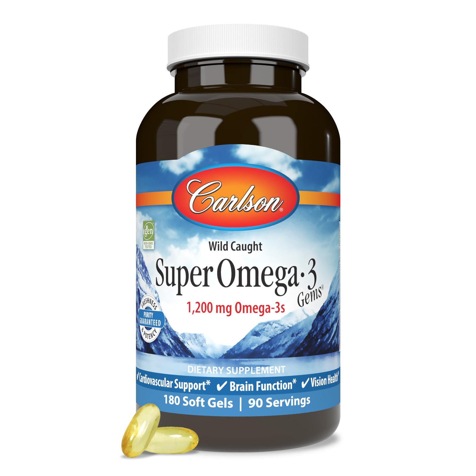 Carlson Super Omega-3 Gems 1200 mg with EPA & DHA Fish Oil, 180 Softgels Unflavored 180 Count (Pack of 1)