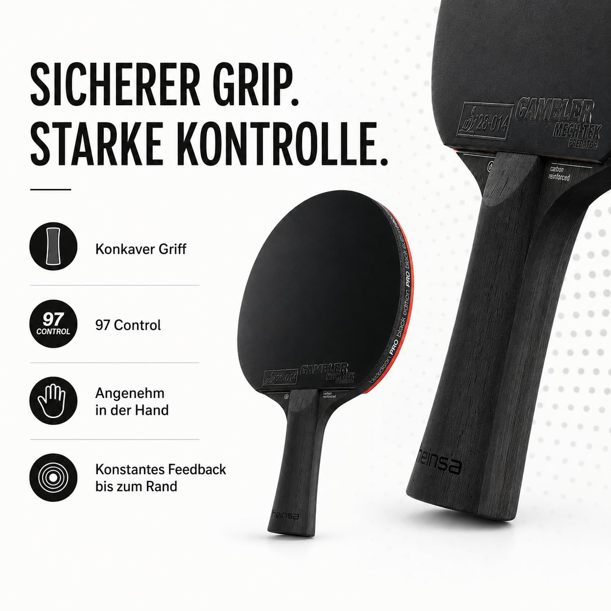 Black Edition Pro – Carbon Tischtennisschläger mit Mech-Tek Predator Belag (2,1 mm), ITTF-zugelassen – Spin, Speed & Kontrolle