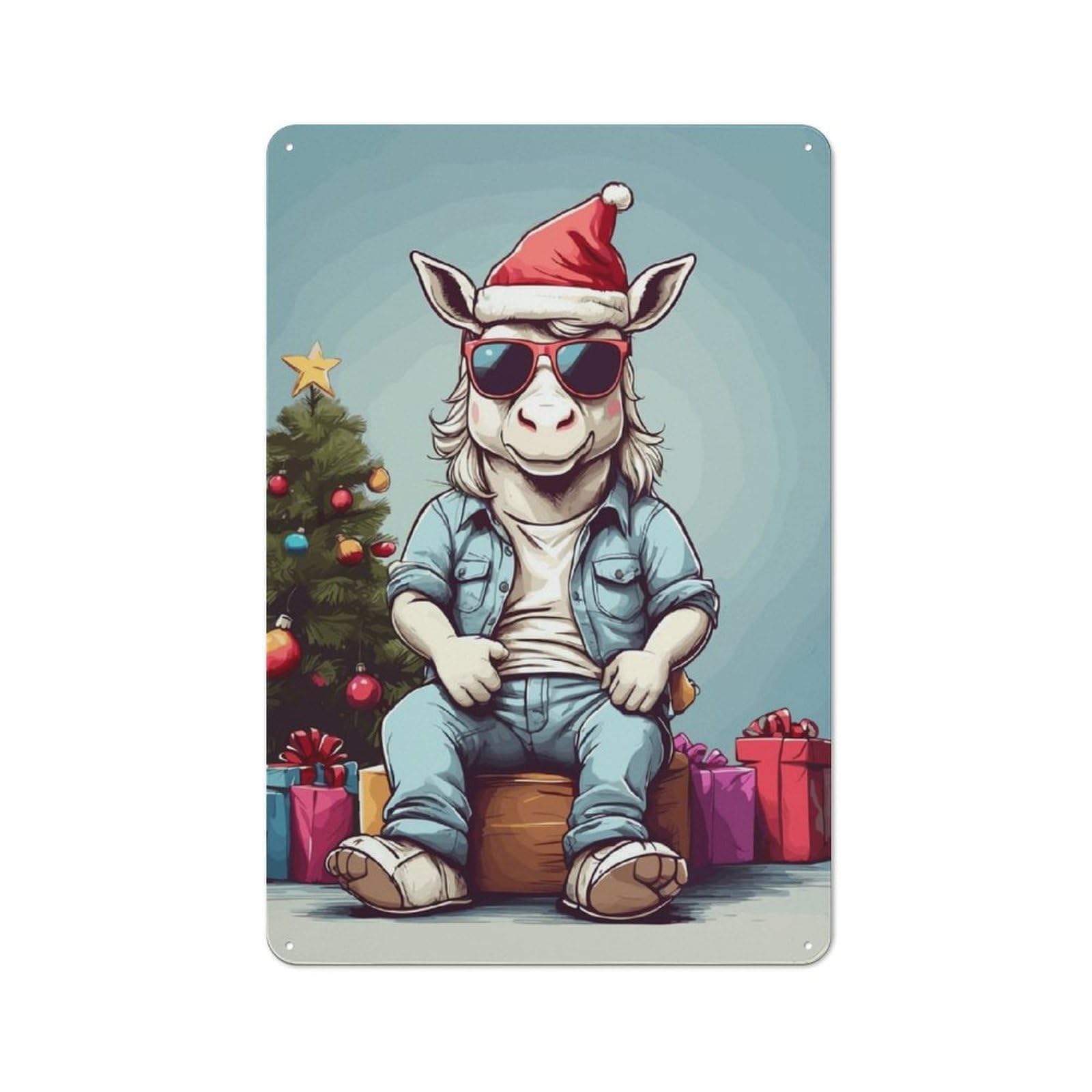 Junmoney Unicorn Christmas Retro-Style Metal Wall Sign 30X20cm For Pub Or Café, A New Home Present For Hospitality Wall Decor Collectors