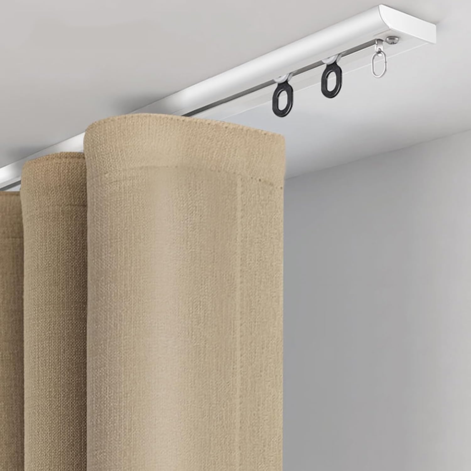 Curtain Track Aluminium Alloy Mute Pulley High-Gloss Electrophoresis Process Ultra-Thin Invisible Inner Casement Window Rails Ceiling Mounting Holes(Brown,3.3ft)