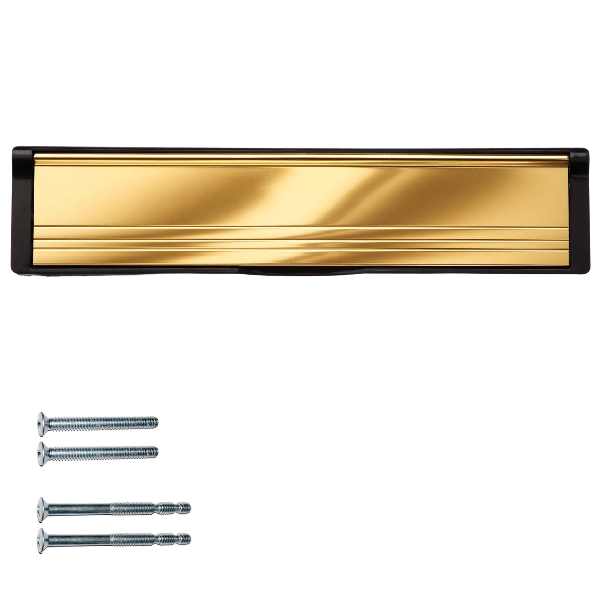Keypak 10.62" (27cm) Door Letterplate – Adjustable Letter Box for UPVC Composite Timber Doors, Fits 40–80mm Doors, Anti-Snap Flap, Internal Draught Excluder Letterbox (Black/Polished Gold)