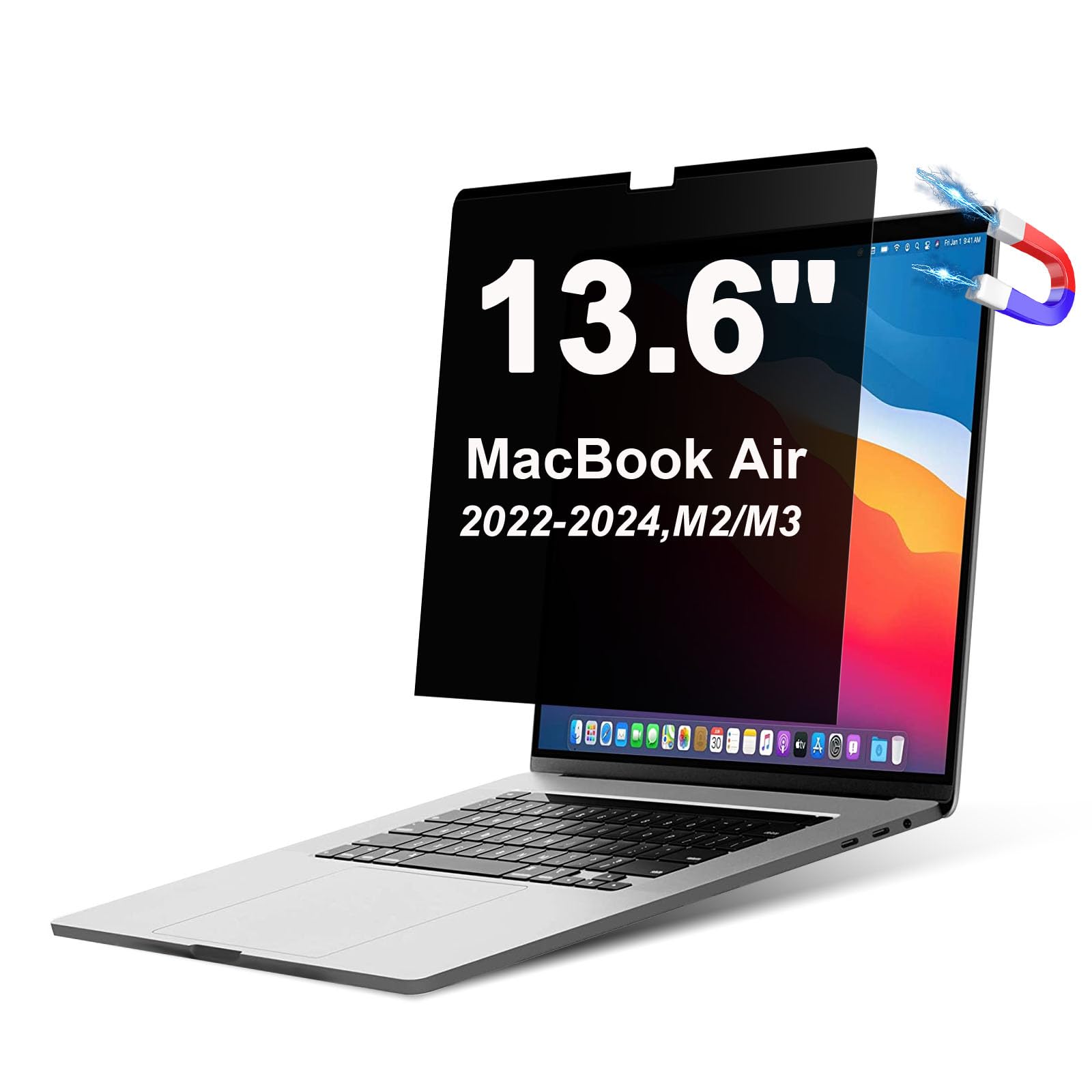 Ceydebne Magnetic Privacy Screen for MacBook Air 13.6 Inch (Released in 2021-2024) Anti Blue Light Protector Screen Filter (A2681 M2,A3113 M3)