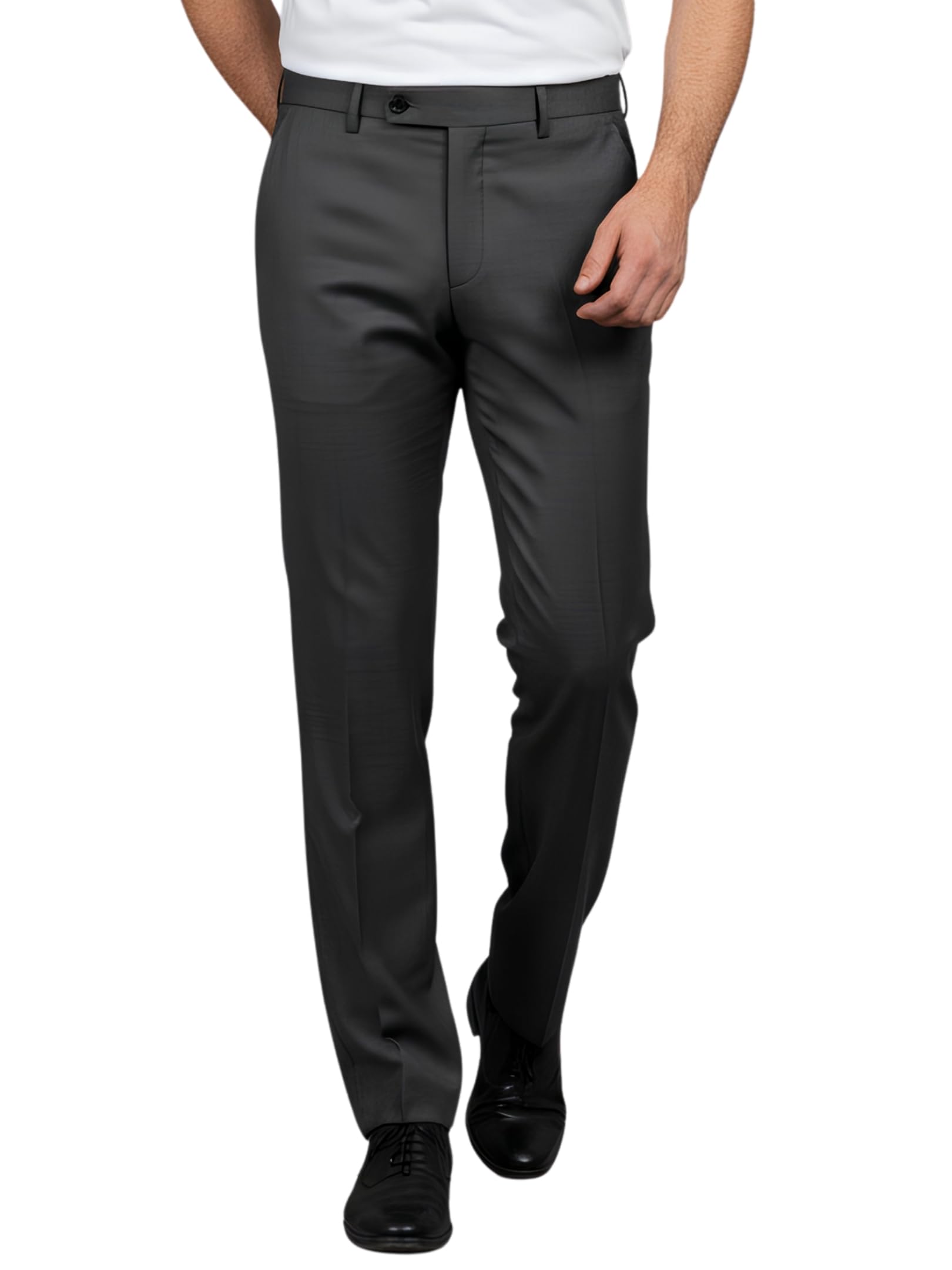 live in Mens Grey Cotton Slim Fit Mid Rise Solid Formal Trousers-picture-18