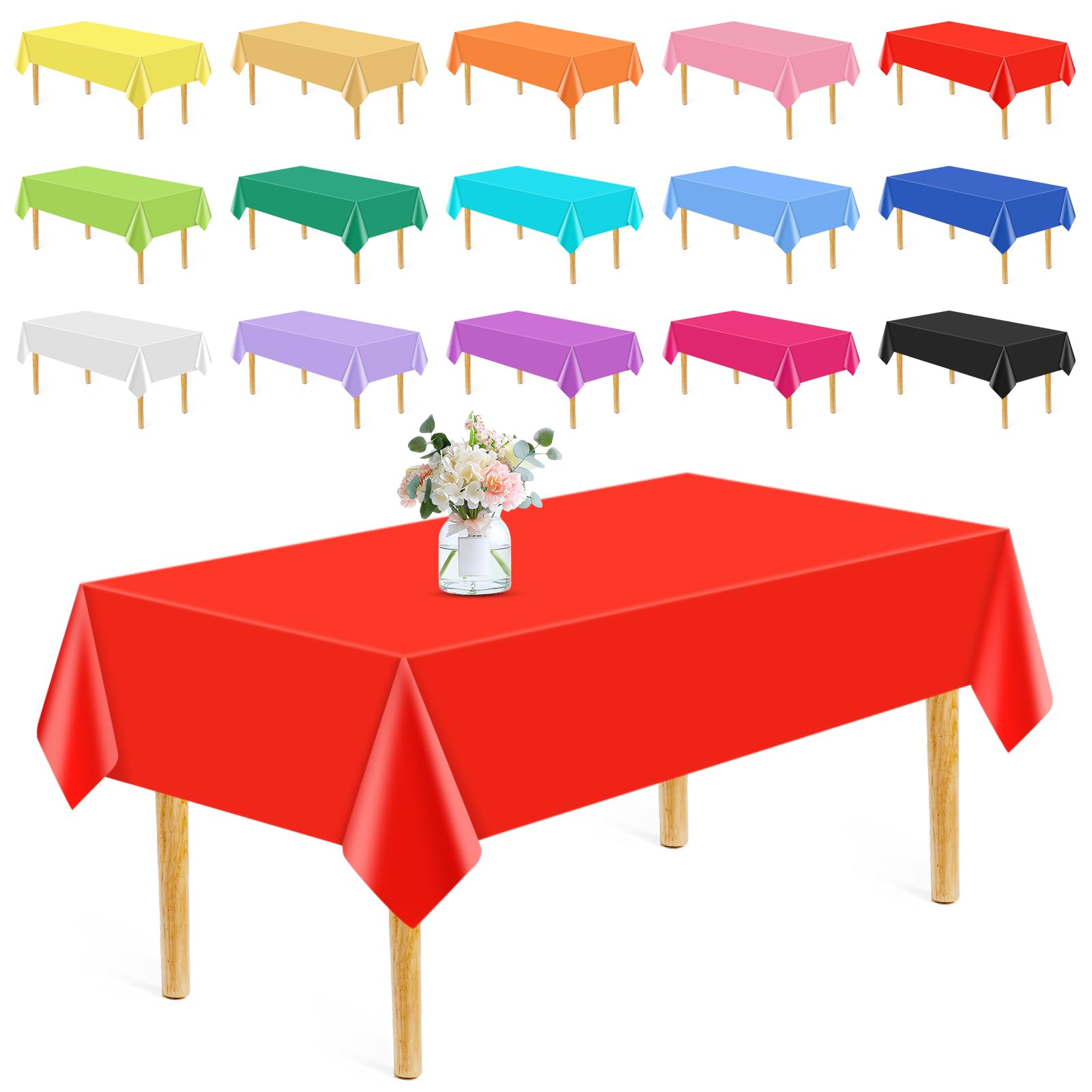 Eogrfw Assorted Color 15 Pack Disposable Tablecloth,54 X 108 Inch Plastic Table Cover,Rectangular Tablecloths For Indoor, Waterproof Table Cloth For Wedding/Birthday/Picnic/Garden Party (Assorted Color)