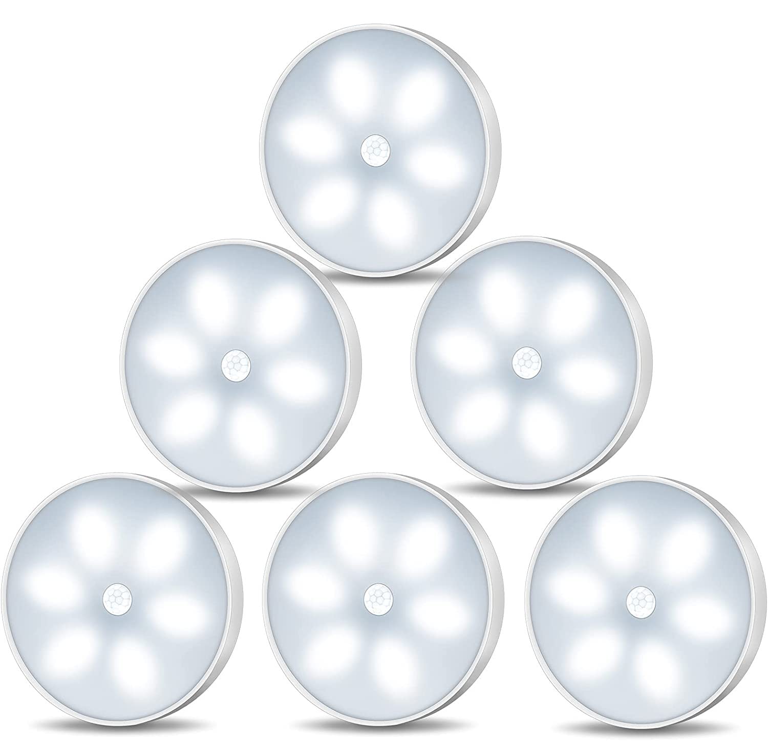 KATGROCHIR Motion Sensor Light, 6 Packs Rechargeable LED Night Lights for Stair Hallway Bathroom Kitchen Bedroom, Stick-on Stair Light Closet Light(Cool White)