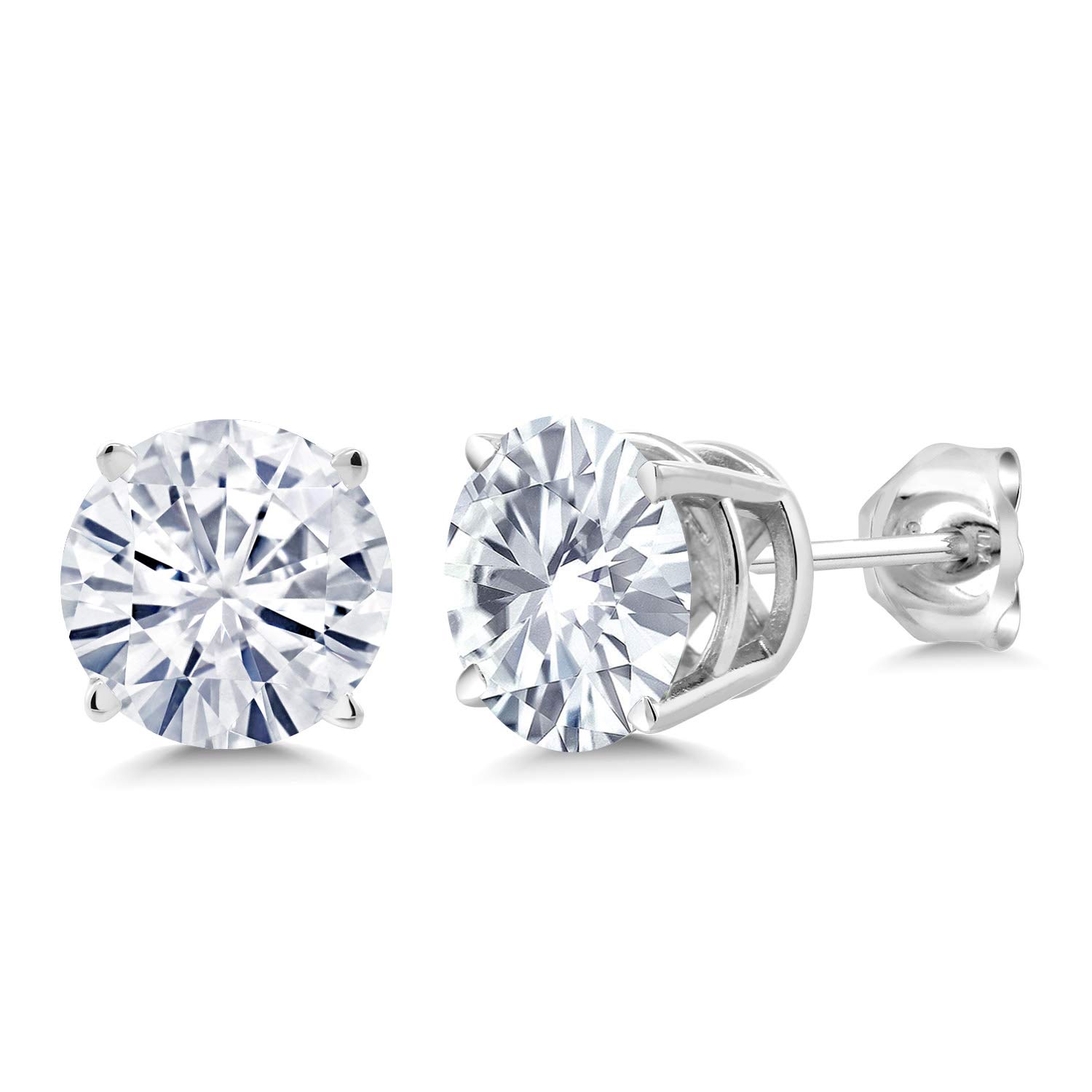 Gem Stone King925 Sterling Silver Forever Classic Moissanite from Charles & Colvard Stud Earrings For Women (2.00 Cttw, Round 6.5MM)