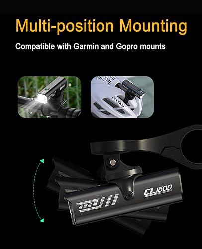 Miniatura 8 de TOWILD CL600 Luces de bicicleta para conducción nocturna, compatibles con montaje GarminGoPro, 600 lúmenes, batería recargable de 2000 mAh, luz