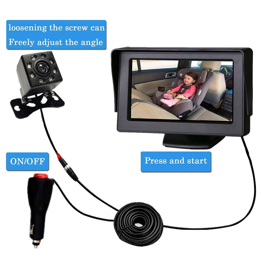 Baby Car Camera +4.3'' HD Baby Car Mirror Monitor Wide View, Night Vision Function Car Mirror Display, Essentials for Newborn, Safety Car Seat Mirror Camera