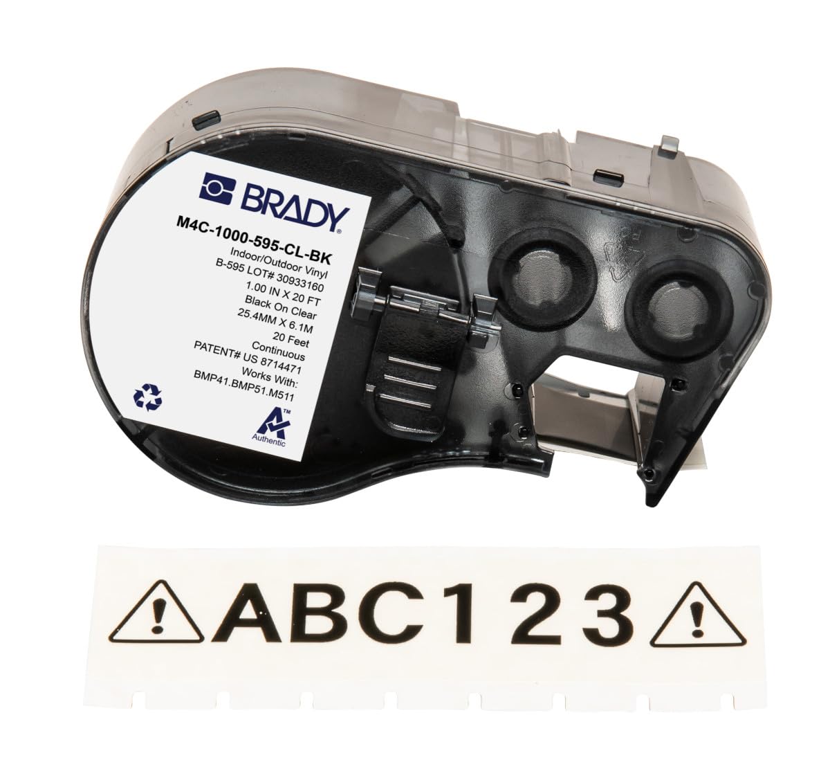 Brady Nastro in Vinile per Stampante Etichette BMP41/BMP51/BMP53/M511 - Etichette Industriali Adesive - Nero su trasparente (25,40 mm (L) x 6,10 m (l)) - M4C-1000-595-CL-BK