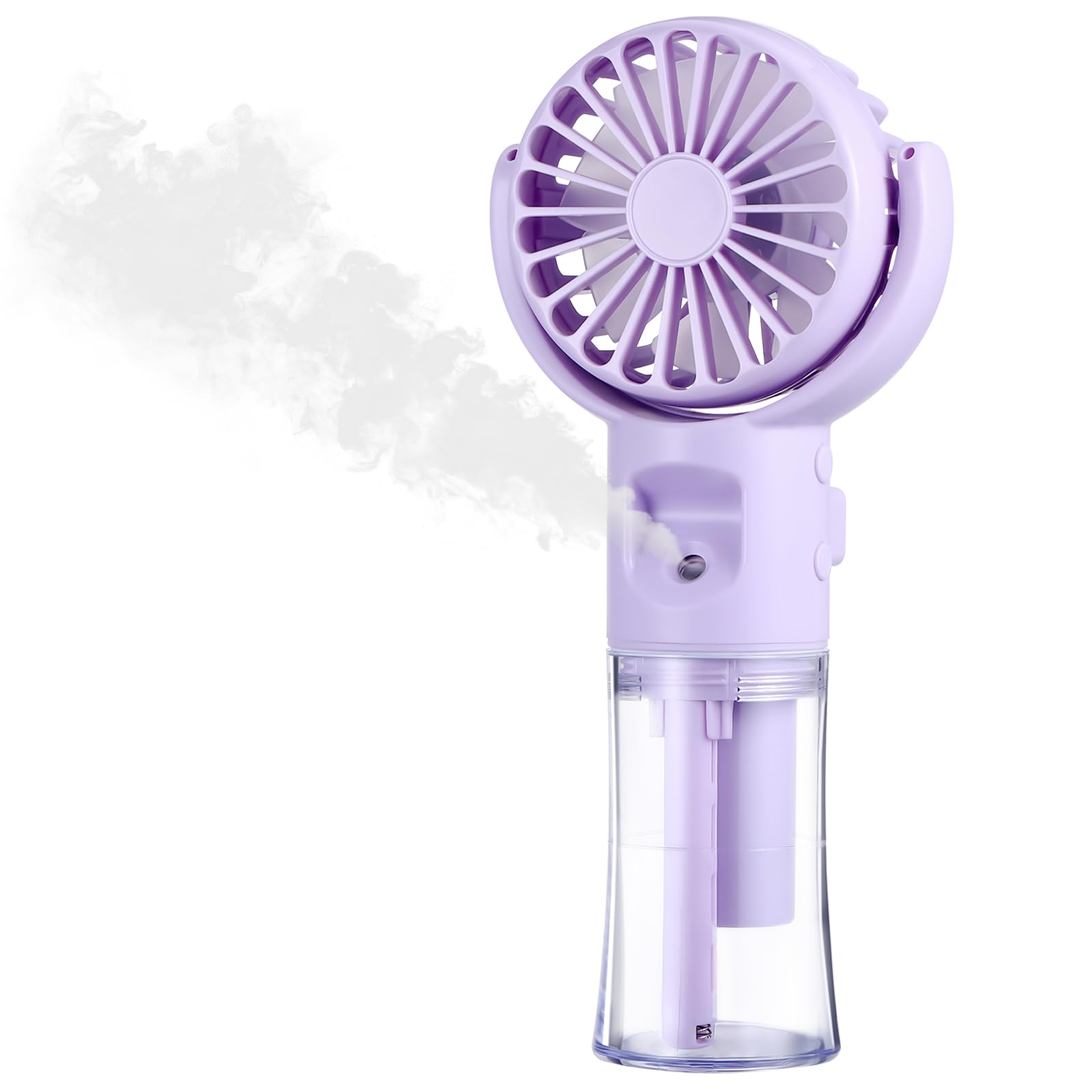 Portable Electric Handheld Fan with Water Mist Spray, Mini USB Hand Fan Rechargeable with 4 Speed, Battery Powered Small Fan Handheld for Holiday Office Outdoor, Travel Accessories for Women (Purple)