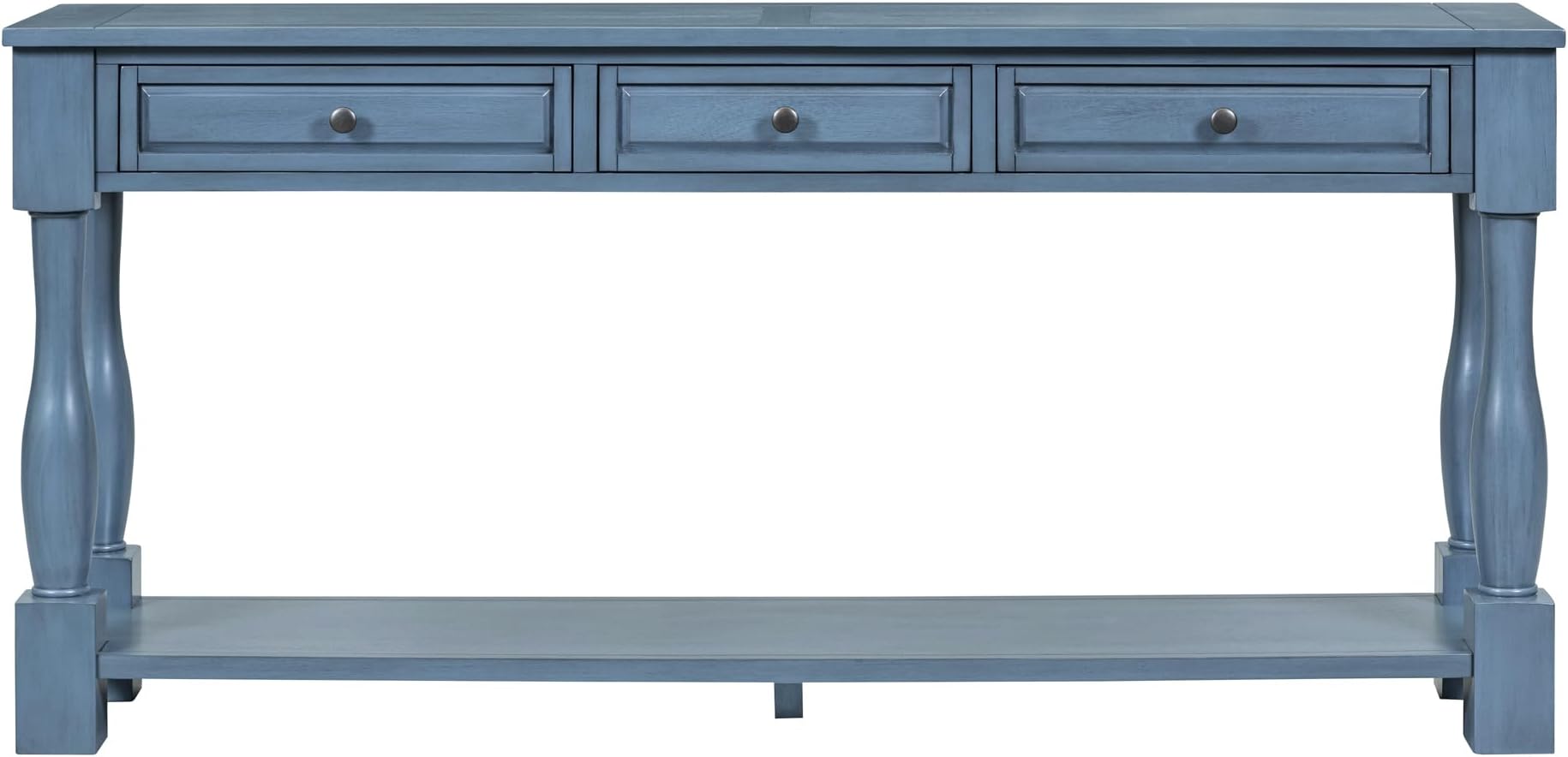 Merax Long Console Table with 3 Storage Drawers, Entryway Table with Pine Wood Frame and Legs, Sofa Table with Bottom Shelf for Entryway Living Room, Easy Assembly, Navy