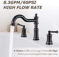 Vista 2 de Grifo romano para bañera de montaje en cubierta para baño, boquilla clásica elegante y generalizada con 3 agujeros, cartucho de válvula de 2 manijas