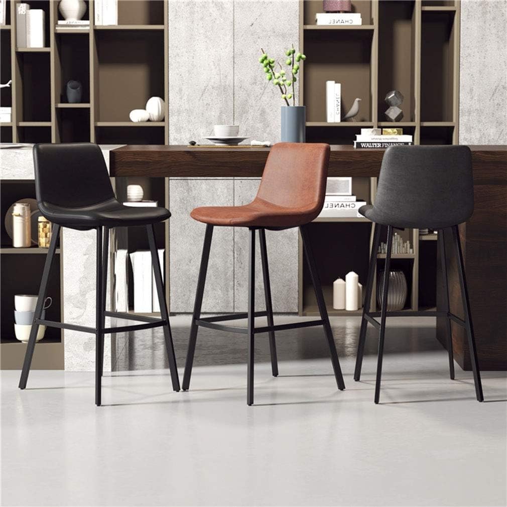 Taburetes de Bar Modernos con Respaldo - Asiento de Cuero sintético/Patas de Hierro Negro, reposapiés para Barra de Bar/Cocina