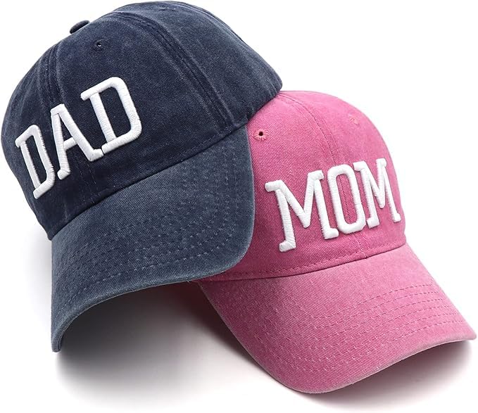 Generic Unisex Mom Dad Hats - Pink & Navy Blue - One Size - Embroidered Lettering - Adjustable Baseball Caps - Perfect for Couples Parents Gifts