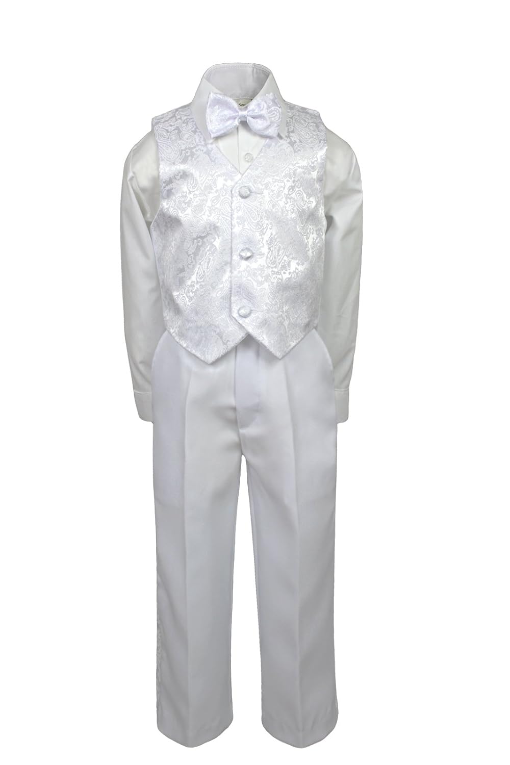 Leadertux 4pc Formal Baby Toddler Boys Baptism White Paisley Vest Sets Suits S-7 (5)