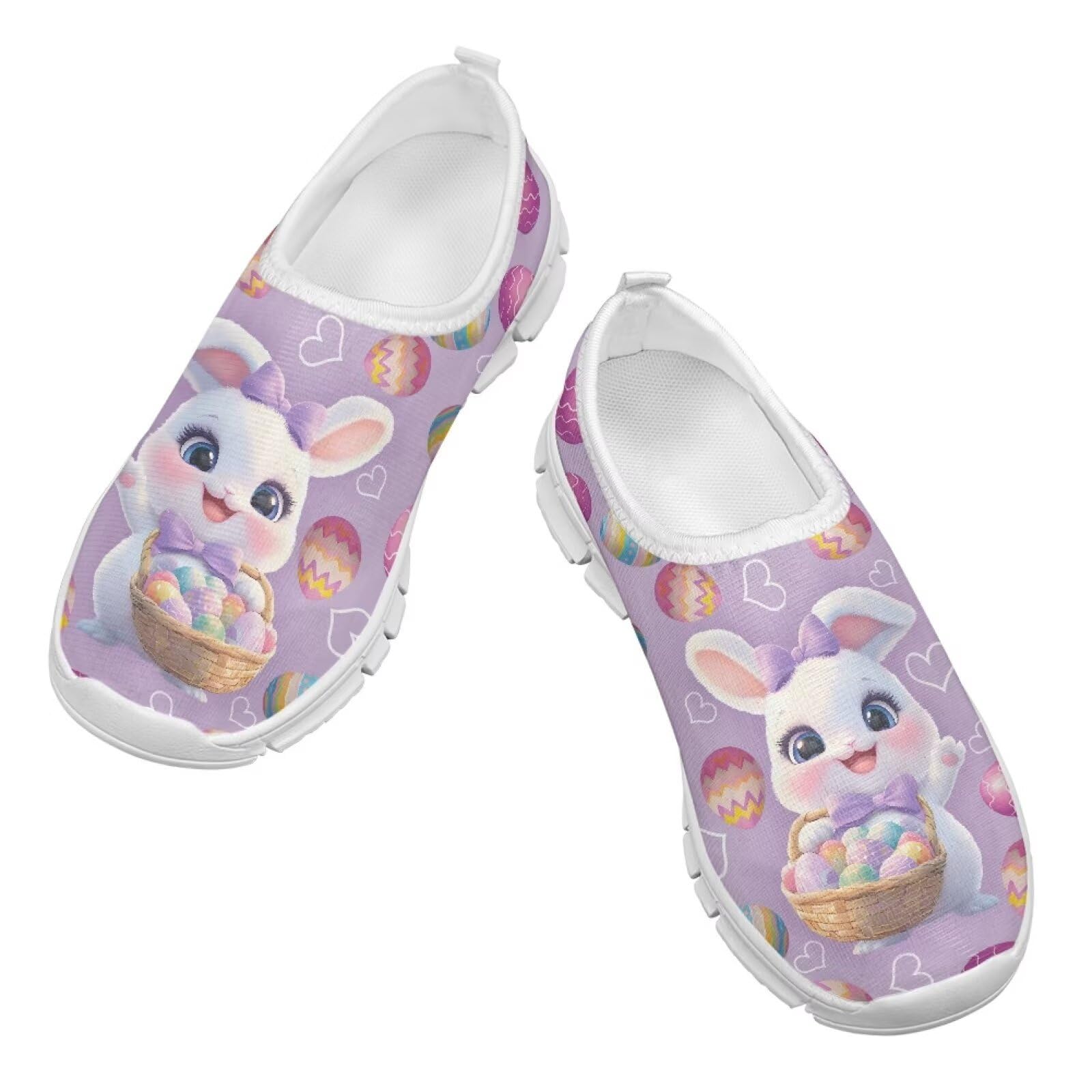 Doojoayie Little Girls Running Shoes Size 11 3D Bunny Easter Shoes for Girls Novelty Colorful Eggs Athletic Bowling Shoes Lightweight Grade School Kids Easter Party Favors