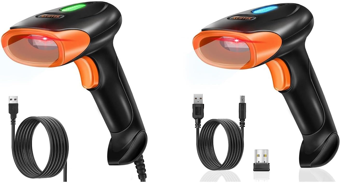 KUIIYER Barcode Scanner, 2D QR 1D Bar Code Scanners Handheld Barcode Reader with Updated 800 X 600 Pixel CMOS & Built-in Light, Plug & Play