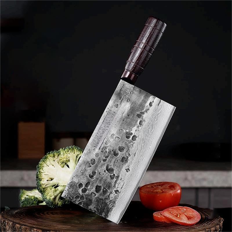 MAYIT Meat Cleaver Knife, 7.5 Inch Slicing Knife Handmade Forged Blade Chefs Cleaver Longquan Kitchen Knives Wood Handle Professional Cooking Tools, MAYiT5475
