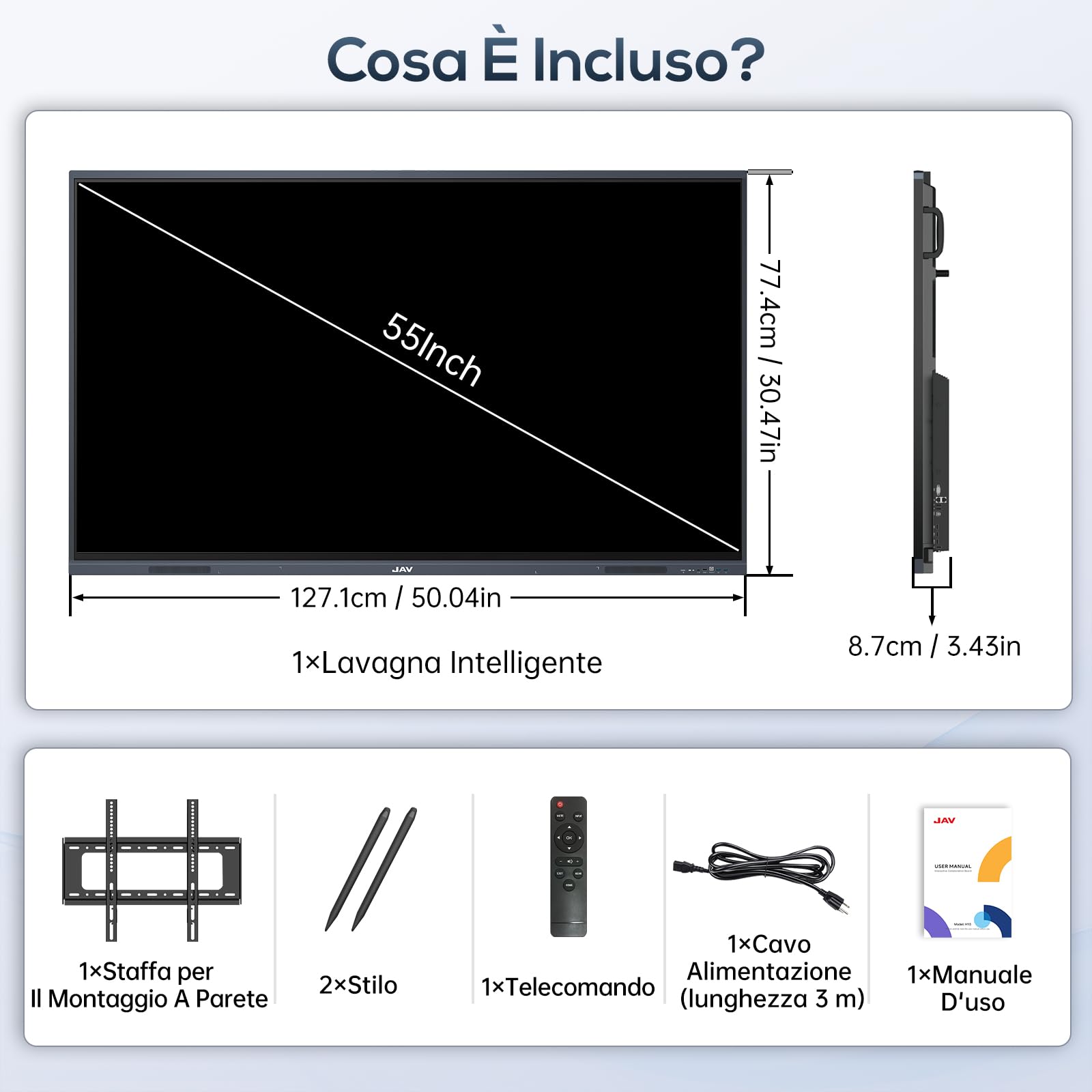 JAV Lavagna Bianca Intelligente 55 Pollici Smart Board 4K UHD Touchscreen All-in-one Lavagna Interattive Digitale con Doppio Sistema per Ufficio, Aula (Staffa Parete Inclusa)