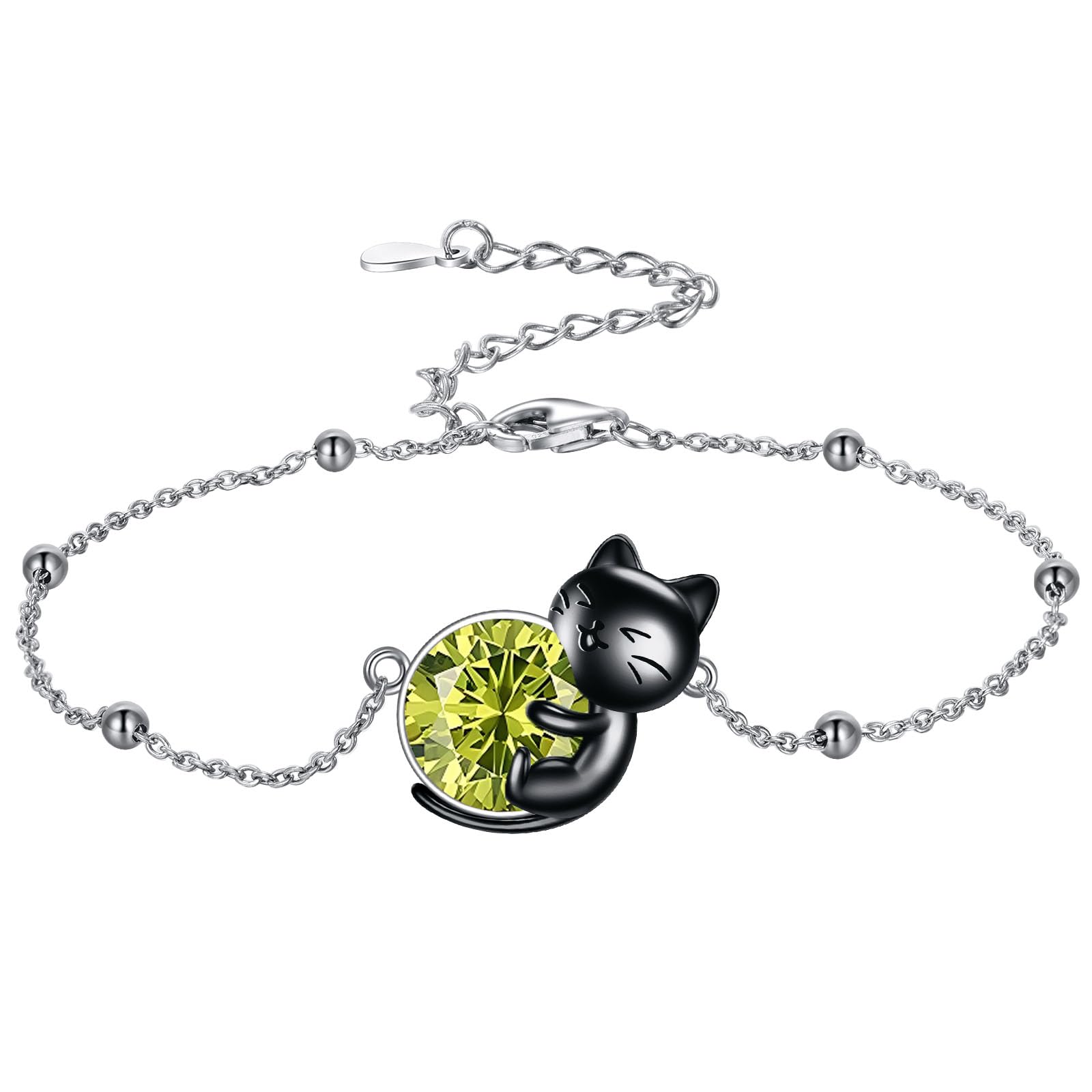 Vadmans Braccialetto con gatto in argento Sterling 925 con pietra portafortuna / quarzo rosa / pietra di luna/gatto braccialetto gioielli animali gatti amanti regali per donne moglie madre