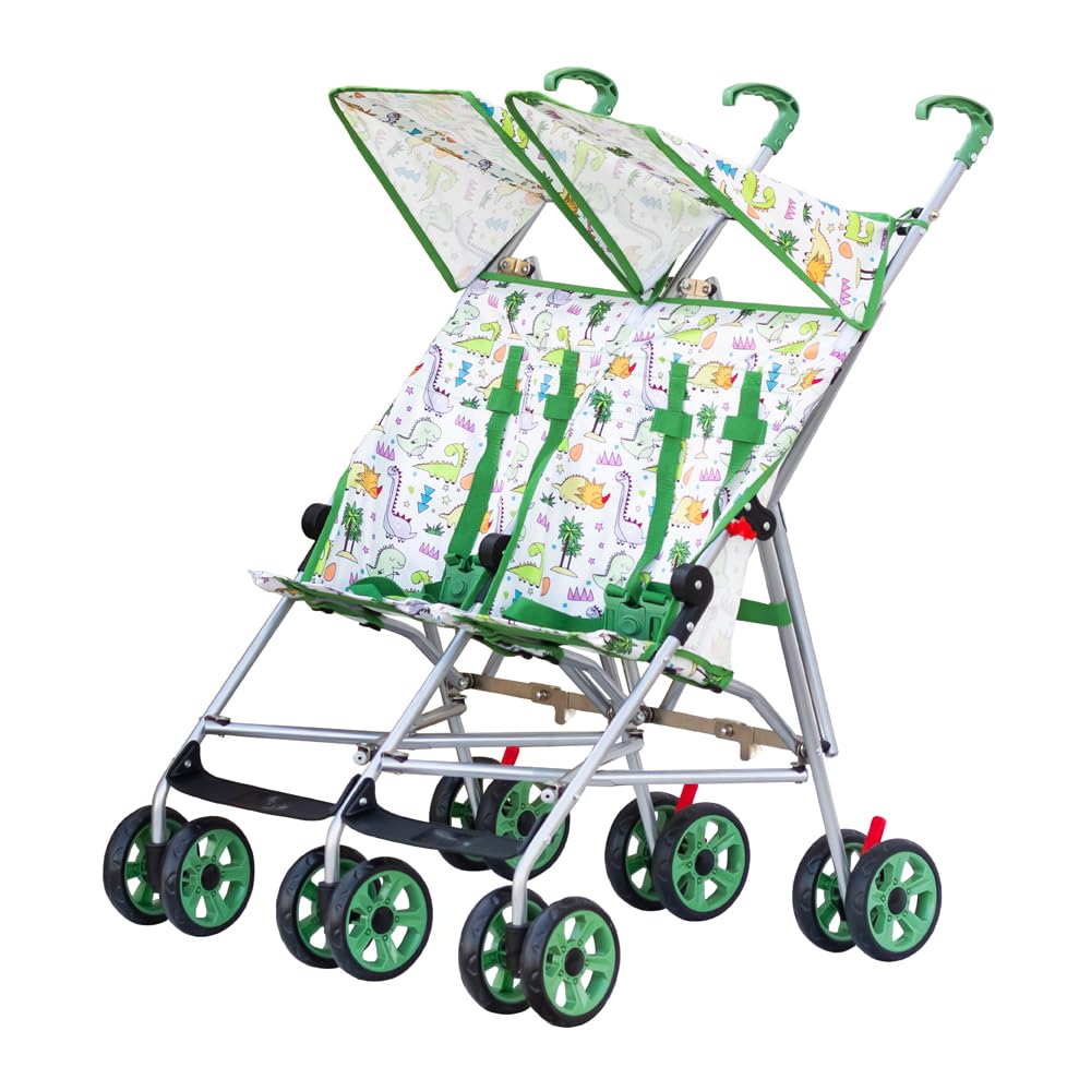 Jet Plus Twin Buggy Lightweight Travel strollers ,5-point safety Harnesses, Umbrella Fold-360 Rotating Front wheels-large canopy-Linked brake- up to 30Kg,6m+-Green