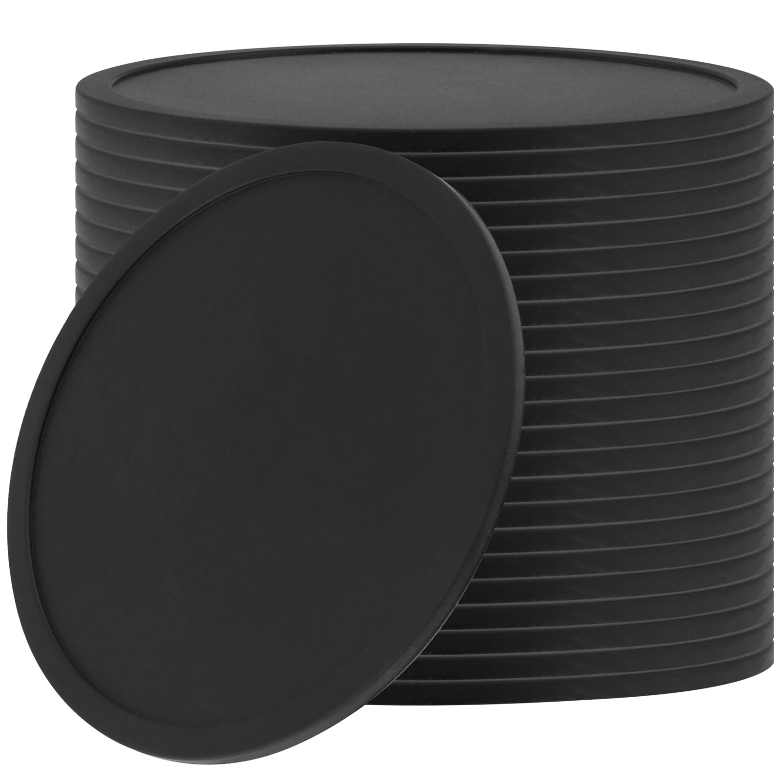 YUENPUN 24 PCS Black Silicone Drinks Coasters, Round Non Slip Mug Coasters Mats, Silicone Cup Coaster for Hot Drinks Coffee Table Desk Office Kitchen Bar
