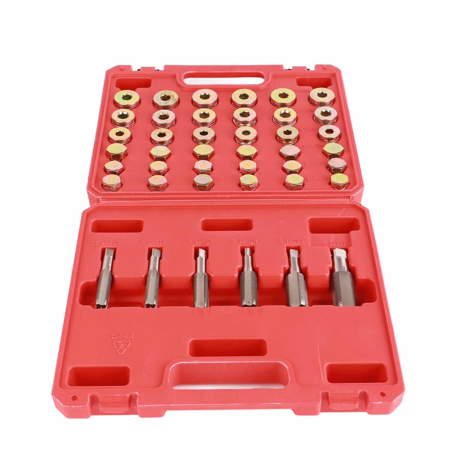 Kit di Riparazione Filettatura Tappo di Scarico Coppa Olio 114 Pezzi Set di Attrezzi in Acciaio con Rubinetti e Tappi M13 M15 M17 M20 M22 per Riparazione Coppa su Auto e Camion Leggeri