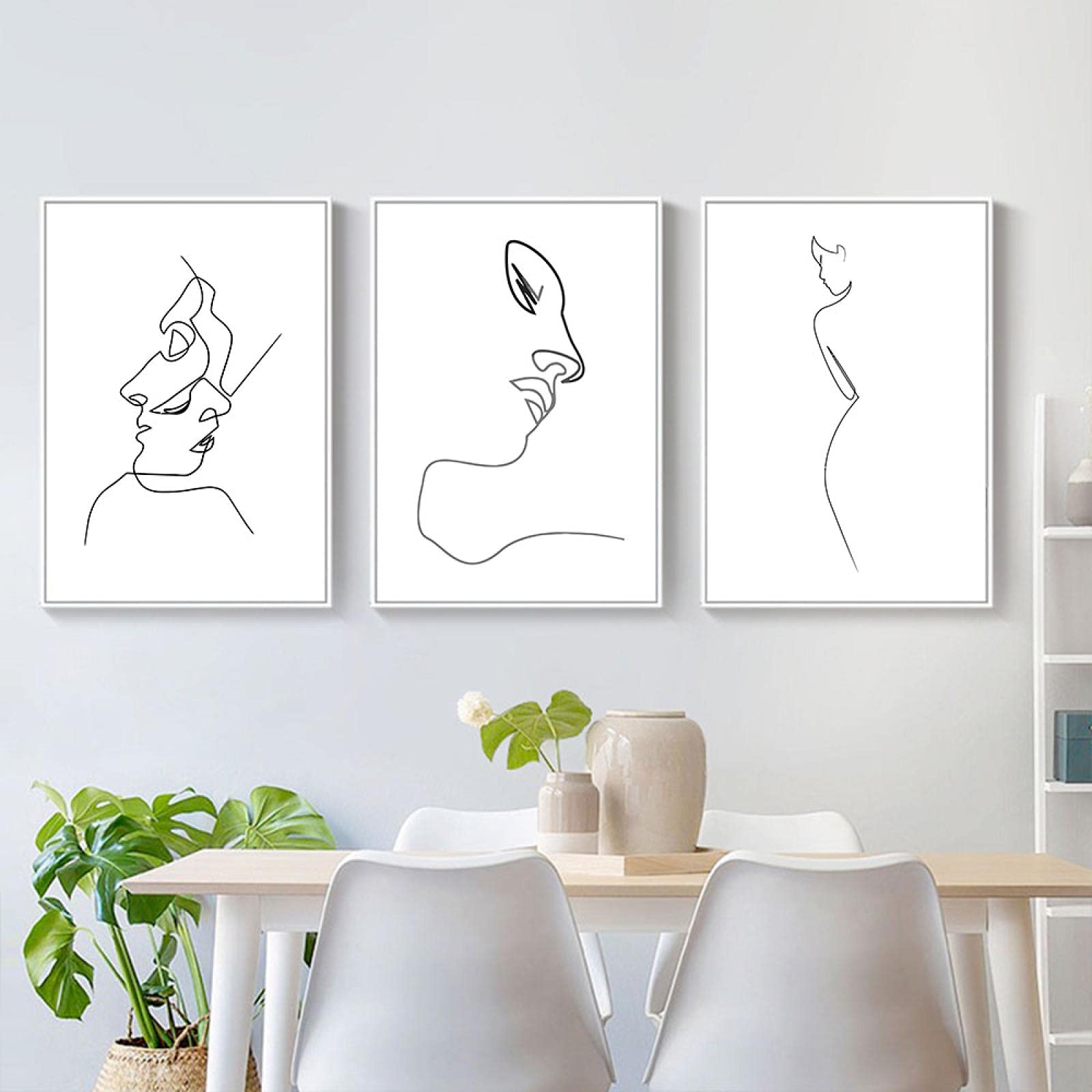 Lienzos Decorativos Figuras Pinturas Carteles Arte de la pared Impresiones en lienzo Pinturas Imagen de estilo minimalista para la decoración de la sala de estar (12x16in) 30x40cmx3 Marco interno
