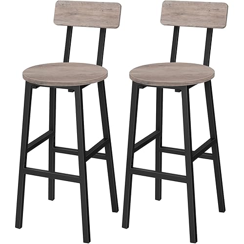 Bar Stools, Set of 2 Round Bar Chairs with Footrest, 24.4 Inches Bar Stools with Back, Counter Bar Chairs, for Dining Room, Kitchen, Greige BAHG02101N2