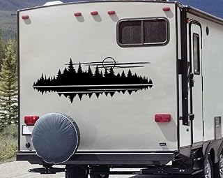 Minglewood Trading Lake Moon Forest Scene Vinyl Decal V1 - RV Graphics Camping Tree Line - Die Cut Sticker