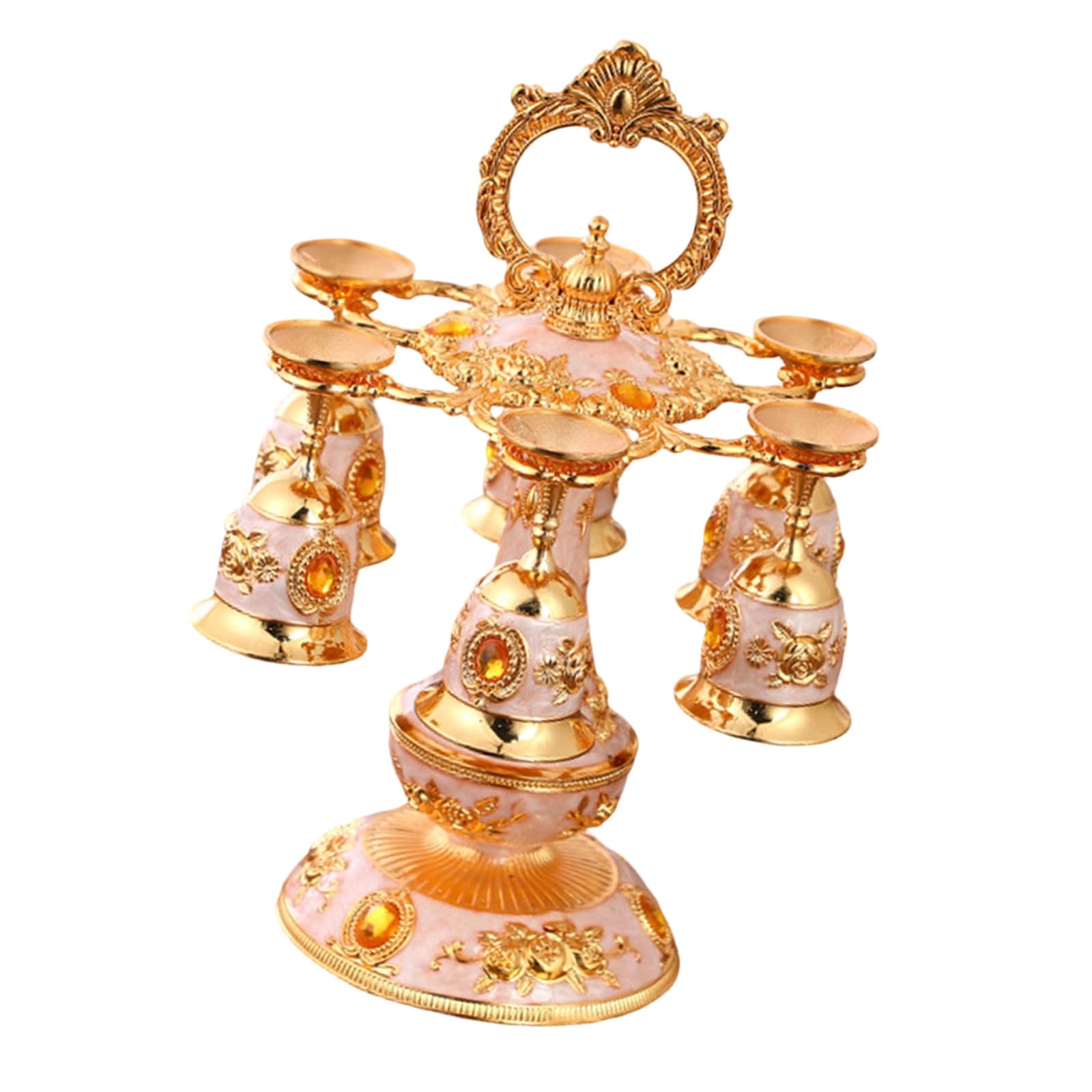 ZEPFJHE Hammered Finish Beverage Dispenser with Matching Cups Zincs Alloy Decorative Wine Goblet for Living Room Metal Mixture Barwares Set