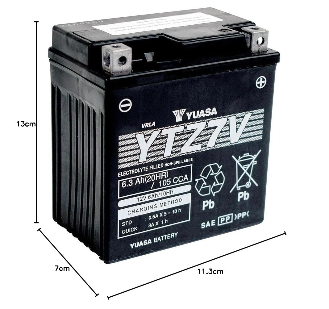 Yuasa YTZ7V Batterie moto 12 V 105 CCA AGM VRLA haute performance sans entr