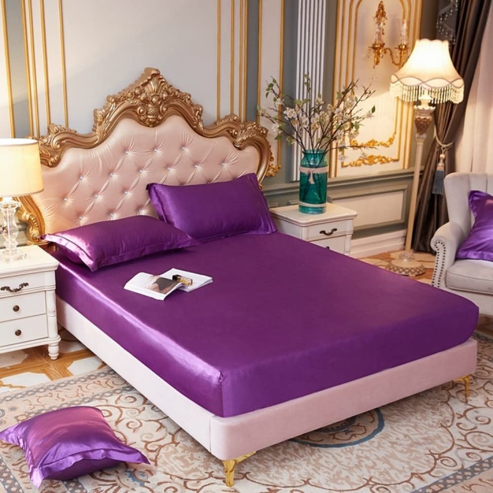 Sábanas Ajustables de satén Liso y Liso, Sábana Individual Doble, Funda de Almohada, Funda de colchón con Banda elástica, 19,120x200cm, 1 Unidad