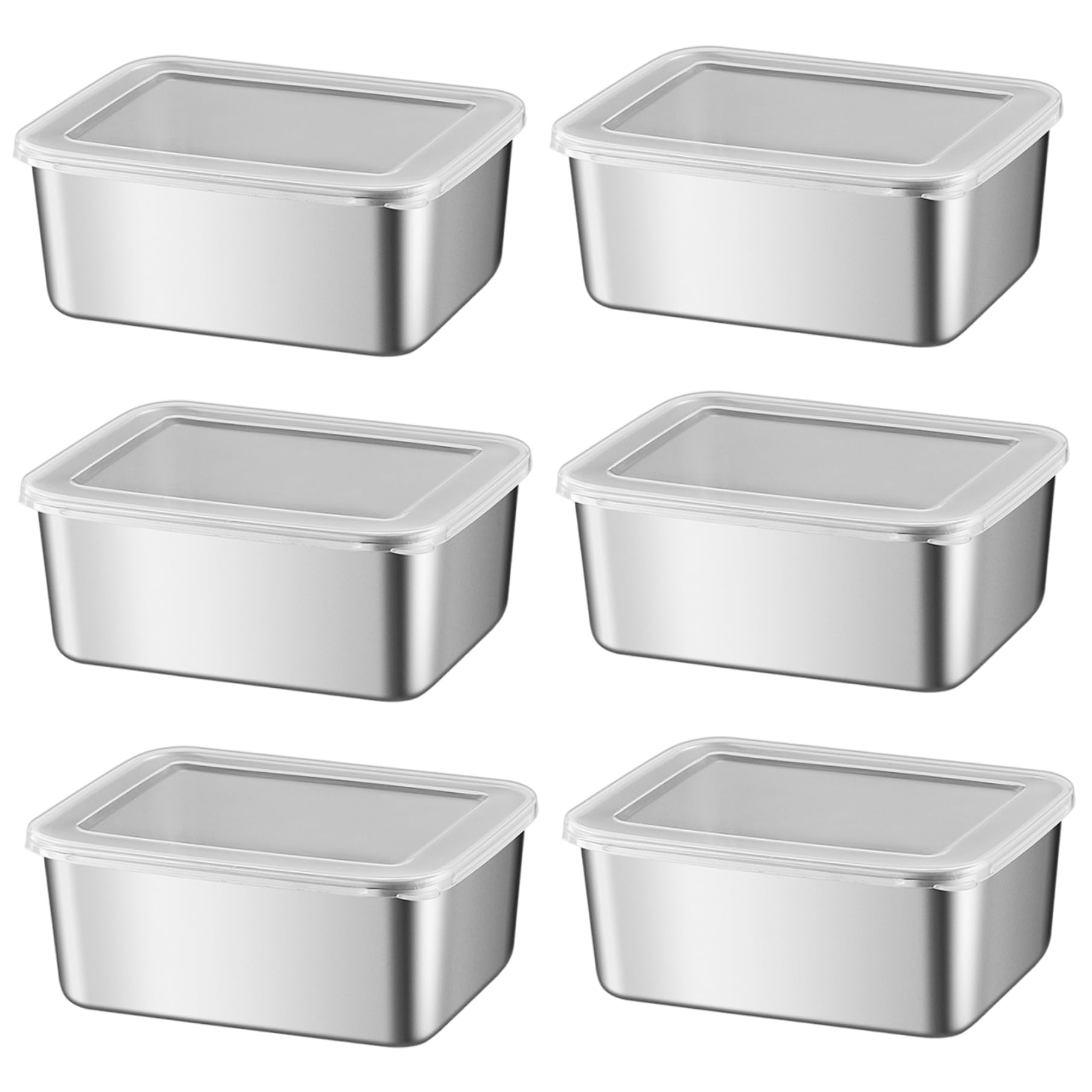 Uanqfegy Silver Stainless Steel 600Ml Pizza Dough Proofing Box With Lids, 6-Pack Stackable Food Container For Meal Prep & Leftovers